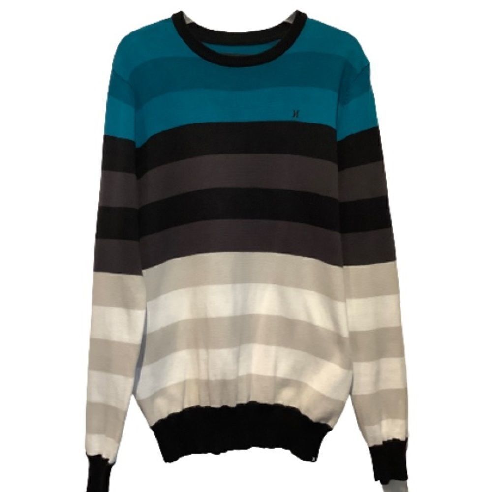 🎉2X HOST PICK🎉 HURLEY MENS ROUND NECK LONG SLEEVE STRIPED‎ SWEATER SIZE MEDIUM